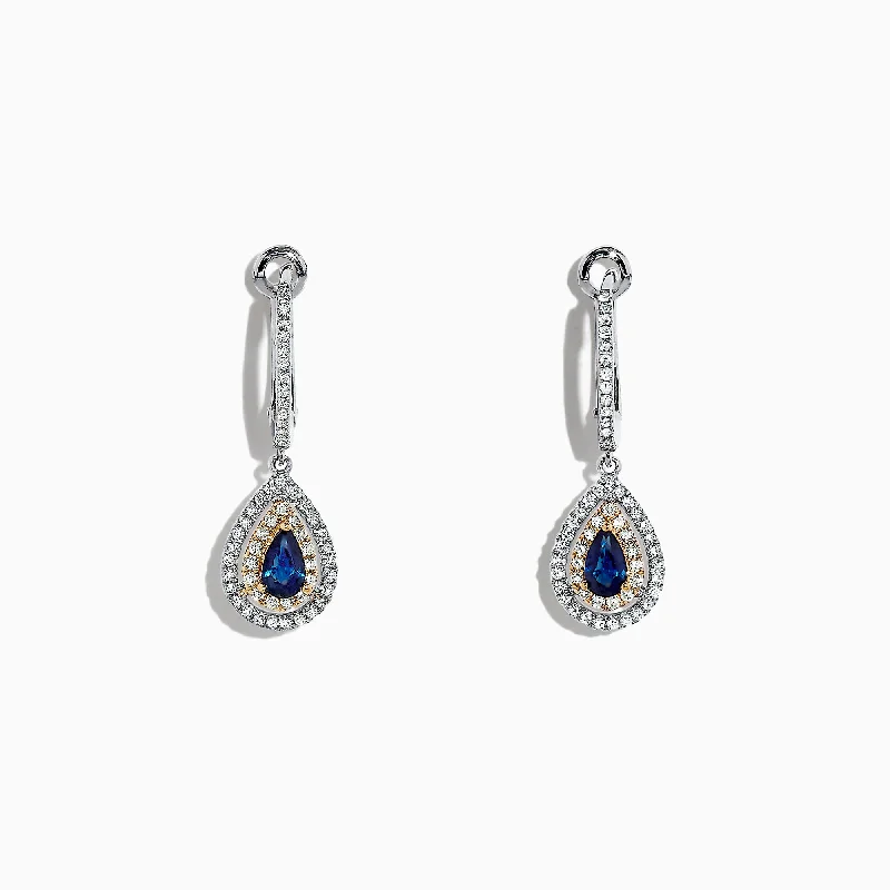 Primrose petal earrings-Royale Bleu 14K Two Tone Gold Sapphire and Diamond Earrings, 0.93 TCW