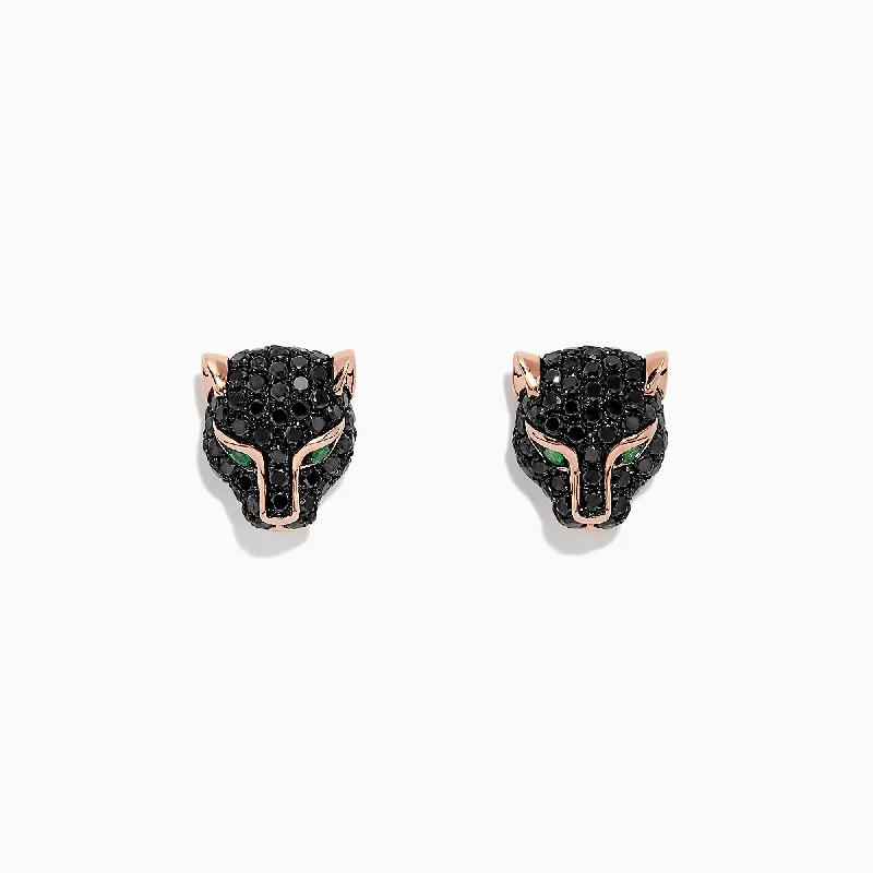 Scratched finish earrings-Signature 14K Rose Gold Black Diamond & Emerald Earrings, 0.93 TCW