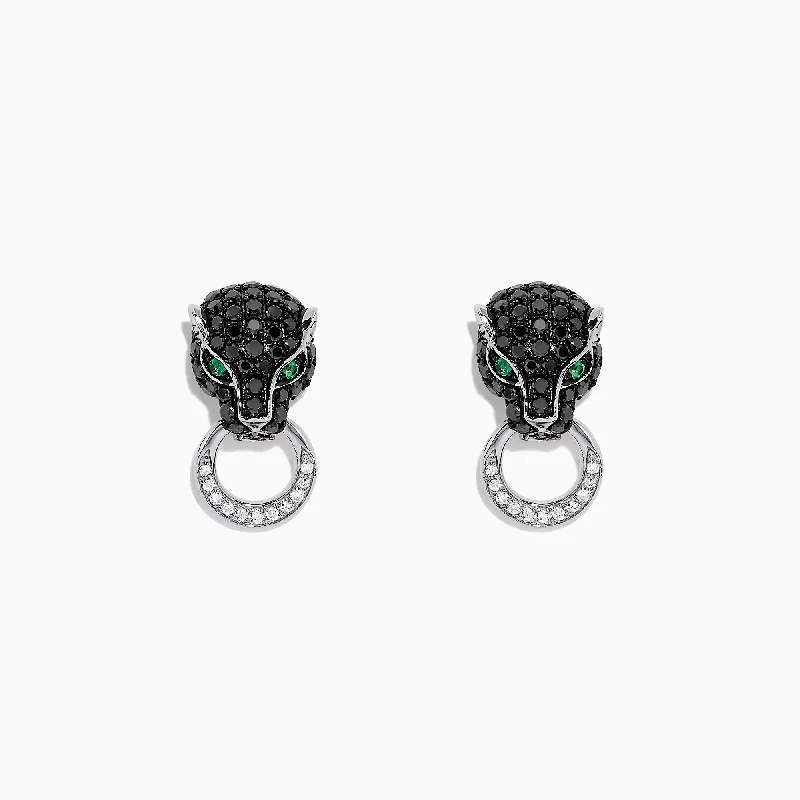 Waxed finish earrings-Signature 14K White Gold Black Diamond & Emerald Earrings, 0.84 TCW