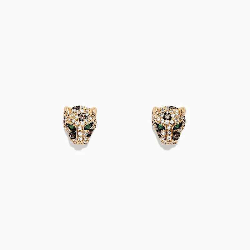 Medieval style earrings-Signature 14K Yellow Gold Diamond Panther Stud Earrings, 0.37 TCW