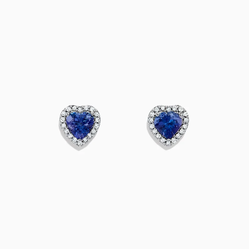 Porcelain stud earrings-Nahla Siri 14K White Gold Tanzanite and Diamond Heart Earrings, 1.51 TCW