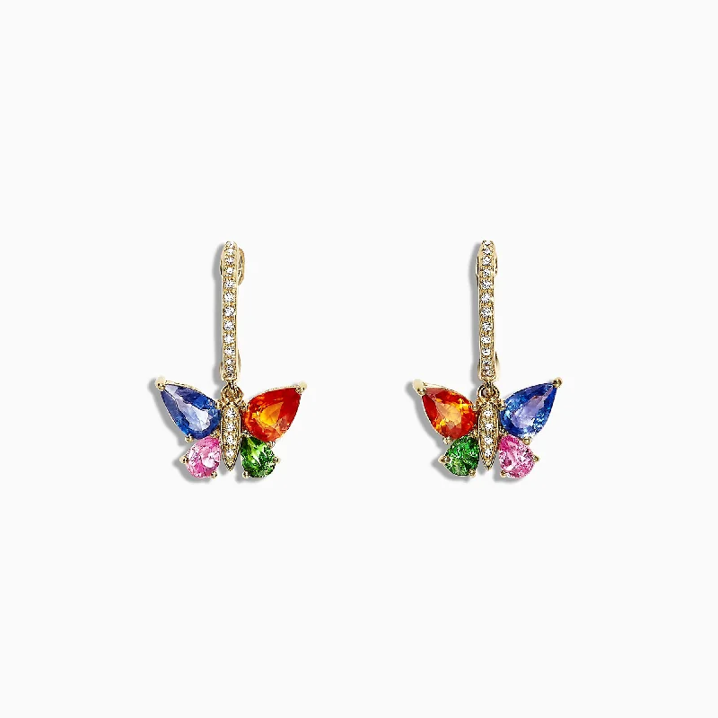 Droplet stone earrings-Watercolors 14K Gold Sapphire & Diamond Butterfly Earrings, 2.97 TCW