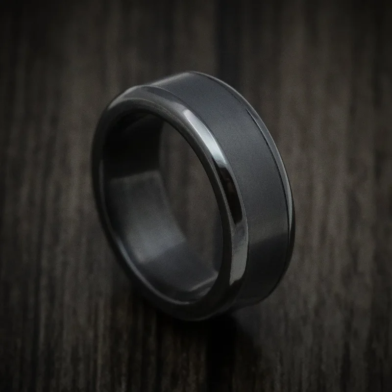 Umber jasper ring-Elysium Black Diamond and Black Zirconium Men's Ring or Wedding Band