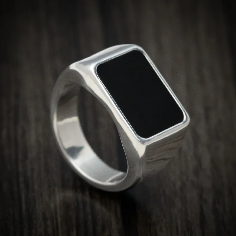 Rosemary sprig ring-Elysium Black Diamond and Titanium Signet Men's Ring or Wedding Band