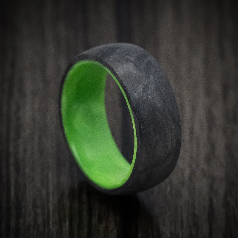 Ocean ripple ring-Forged Carbon Fiber and Juma Sleeve Men's Ring Custom Made Band