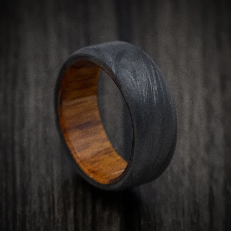 Arched shank ring-Forged Carbon Fiber Men's Ring with Wood Sleeve Custom Made