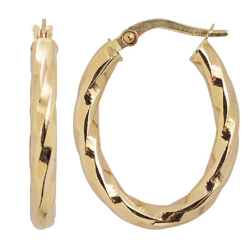 Shifted gem earrings-Fremada 10k Yellow Gold High Polish Twist Design Oval Hoop Earrings