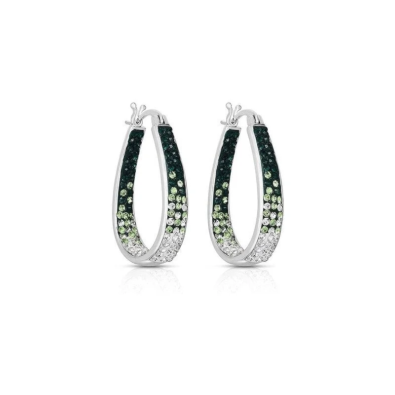 Stellar glow earrings-Green and White Inside Out Crystal Hoop Earrings For Women - Green and White