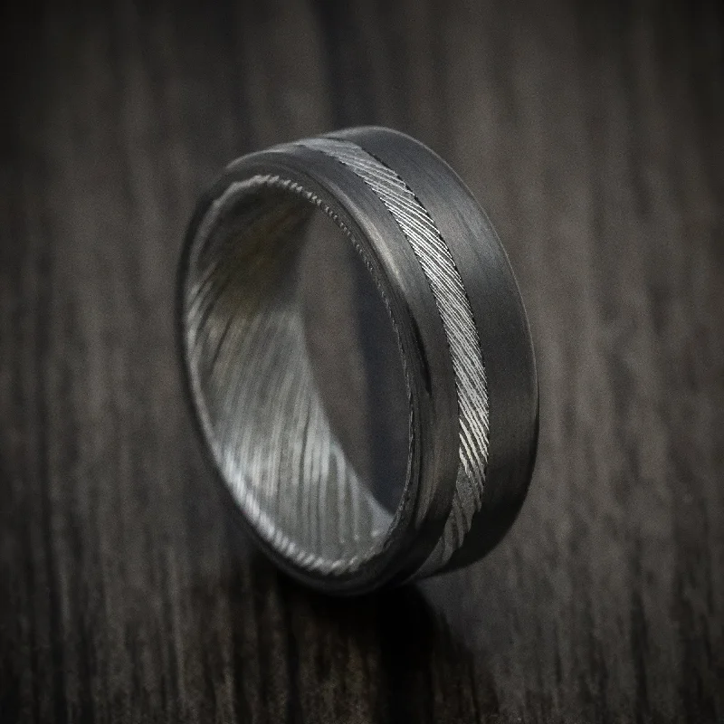 Contrast metal ring-Kuro Damascus Steel and Carbon Fiber Men's Ring Custom Made Band