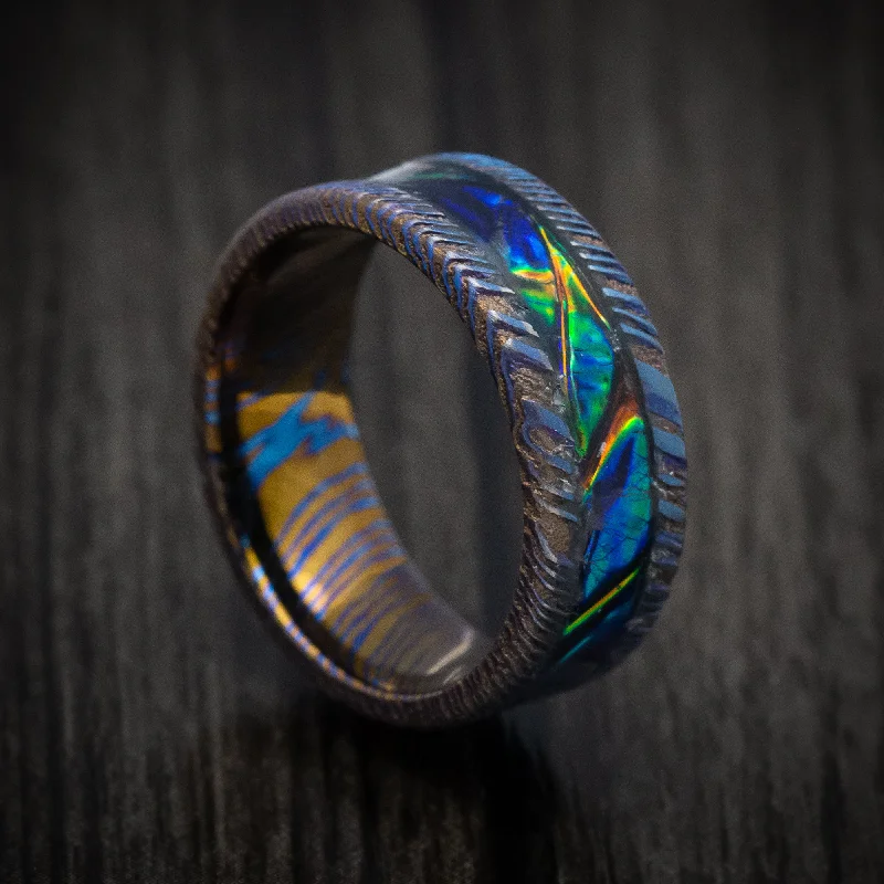 Bunched band ring-Kuro-Ti and Dichrolam Inlay Men's Ring Custom Made Band