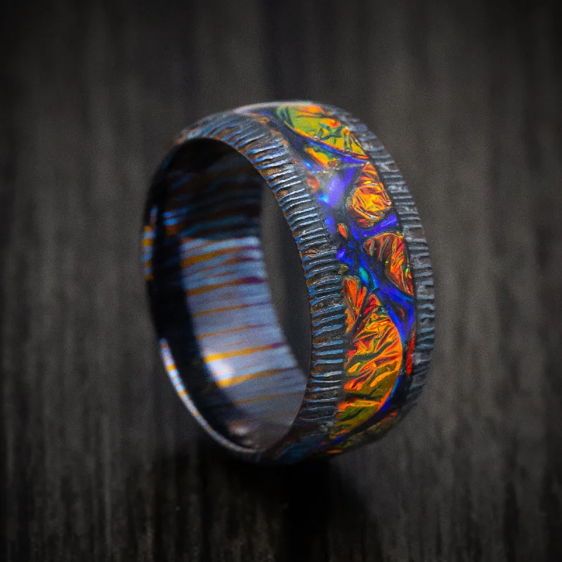 Flex joint ring-Kuro-Ti and Dichrolam Inlay Men's Ring Custom Made Band