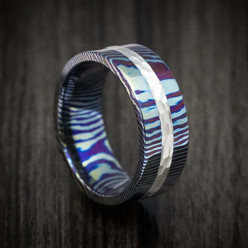 Grainy texture ring-Kuro-Ti Twisted Titanium and Silver Heat-Treated Men's Ring Custom Made Band