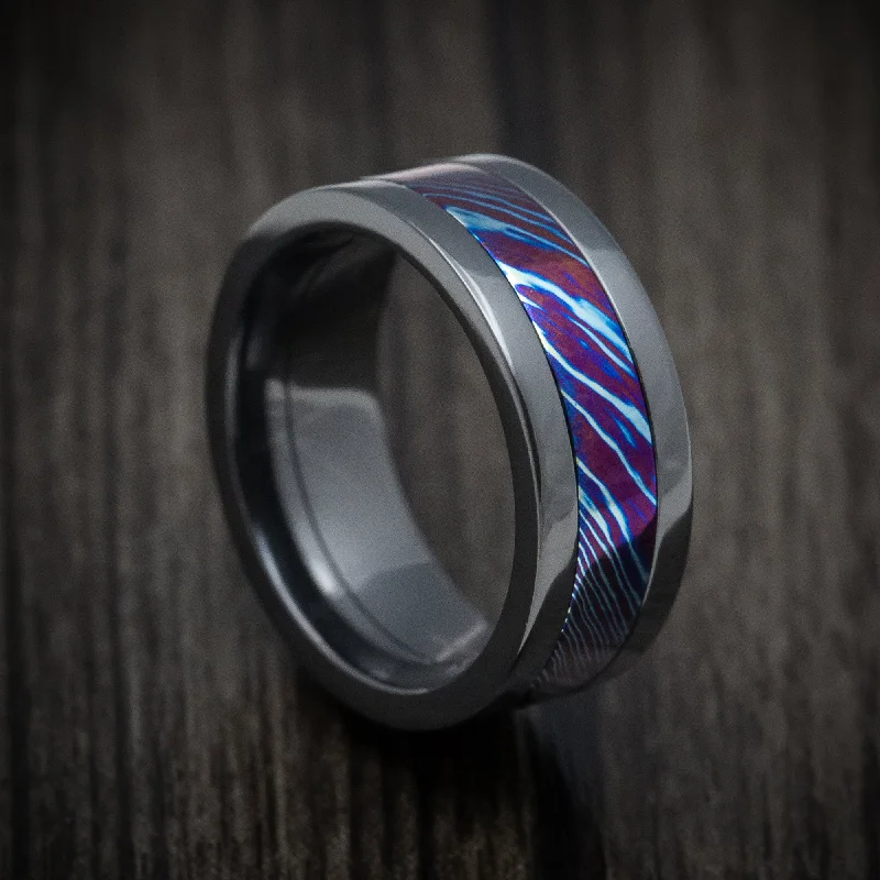 Rugged band ring-Kuro-Ti Twisted Titanium Black Zirconium Heat-Treated Men's Ring Custom Made Band