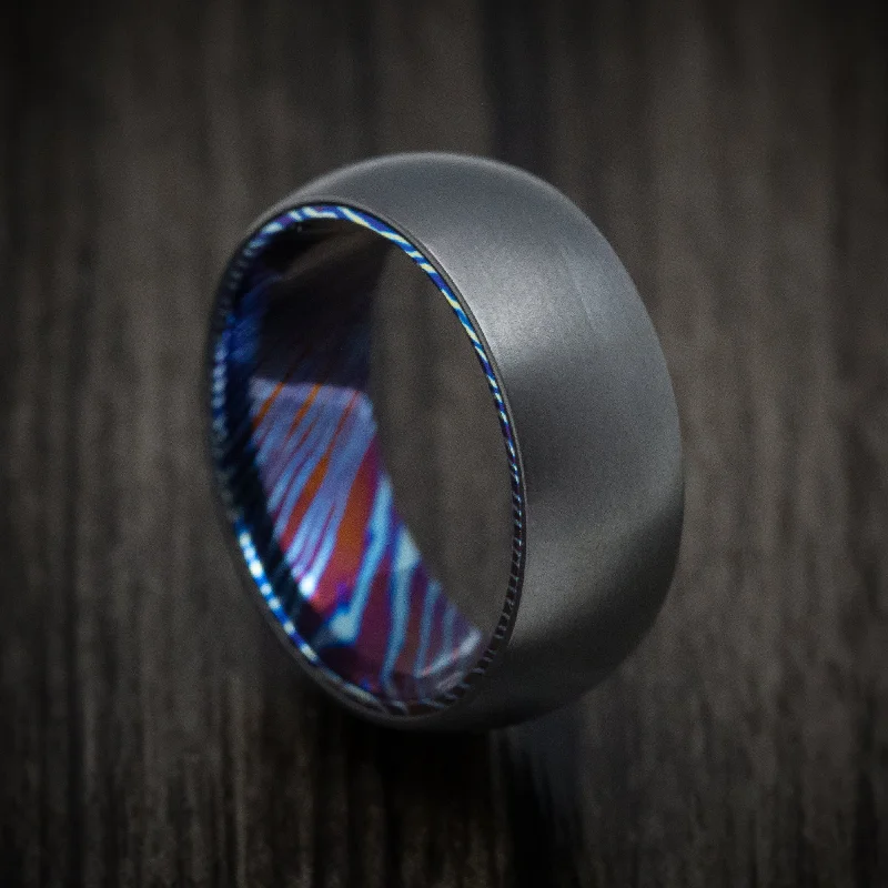 Powdered finish ring-Kuro-Ti Twisted Titanium Black Zirconium Heat-Treated Men's Ring Custom Made Band