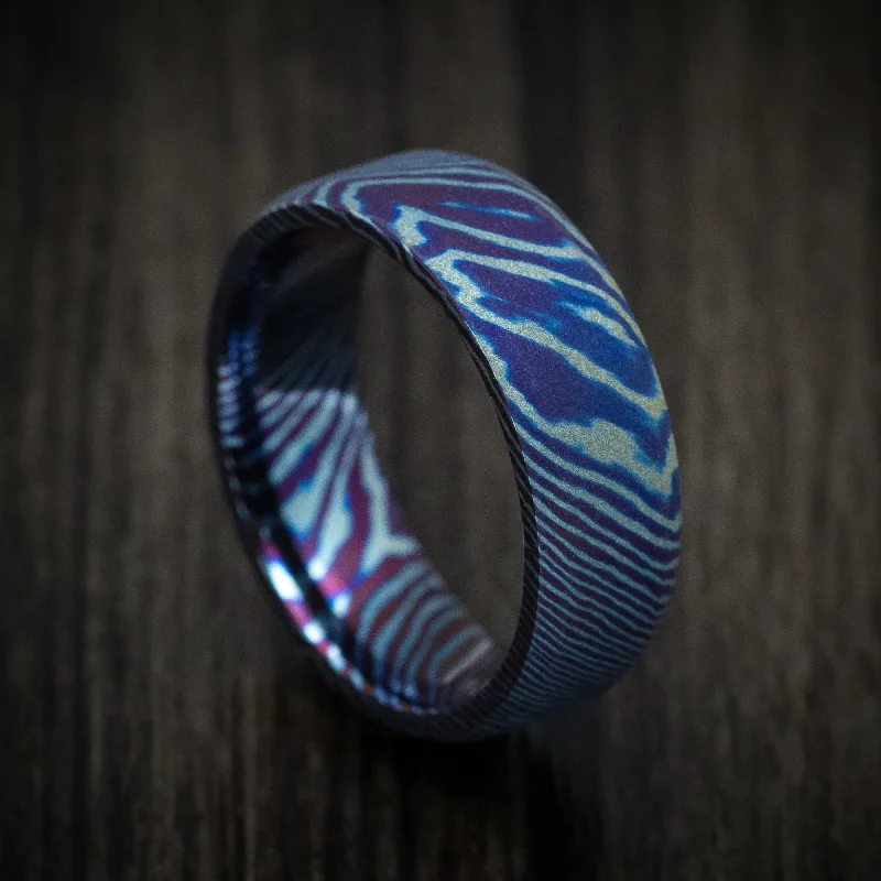 Eight-stone ring-Kuro-Ti Twisted Titanium Heat-Treated Men's Ring Custom Made Band