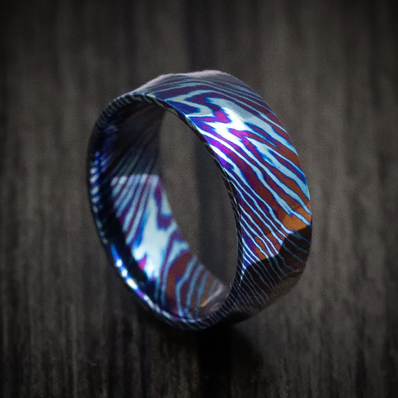 Beak tip ring-Kuro-Ti Twisted Titanium Heat-Treated Men's Ring Custom Made Band