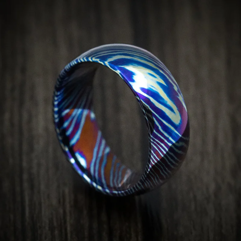 Recycled object ring-Kuro-Ti Twisted Titanium Heat-Treated Men's Ring Custom Made Band