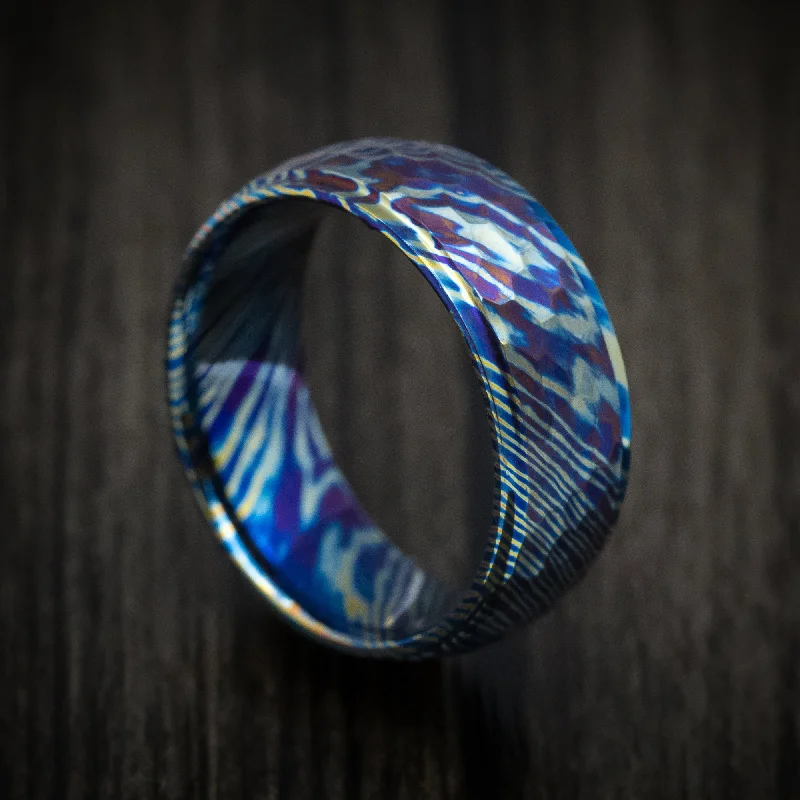 Blunt edge ring-Kuro-Ti Twisted Titanium Heat-Treated Men's Ring Custom Made Band