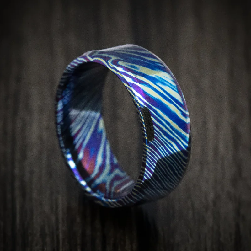 Smoky glass ring-Kuro-Ti Twisted Titanium Heat-Treated Men's Ring Custom Made Band