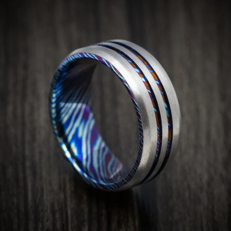 Tiered stone ring-Kuro-Ti Twisted Titanium Heat-Treated Men's Ring Custom Made Band