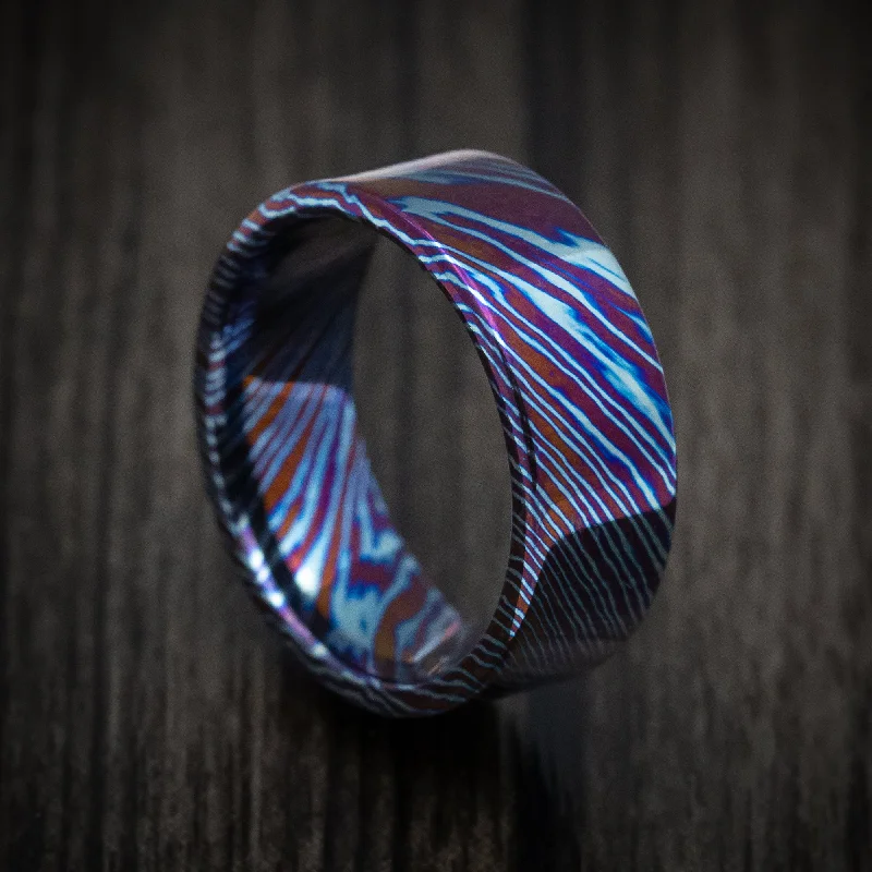 Curved metal ring-Kuro-Ti Twisted Titanium Heat-Treated Men's Ring Custom Made Band