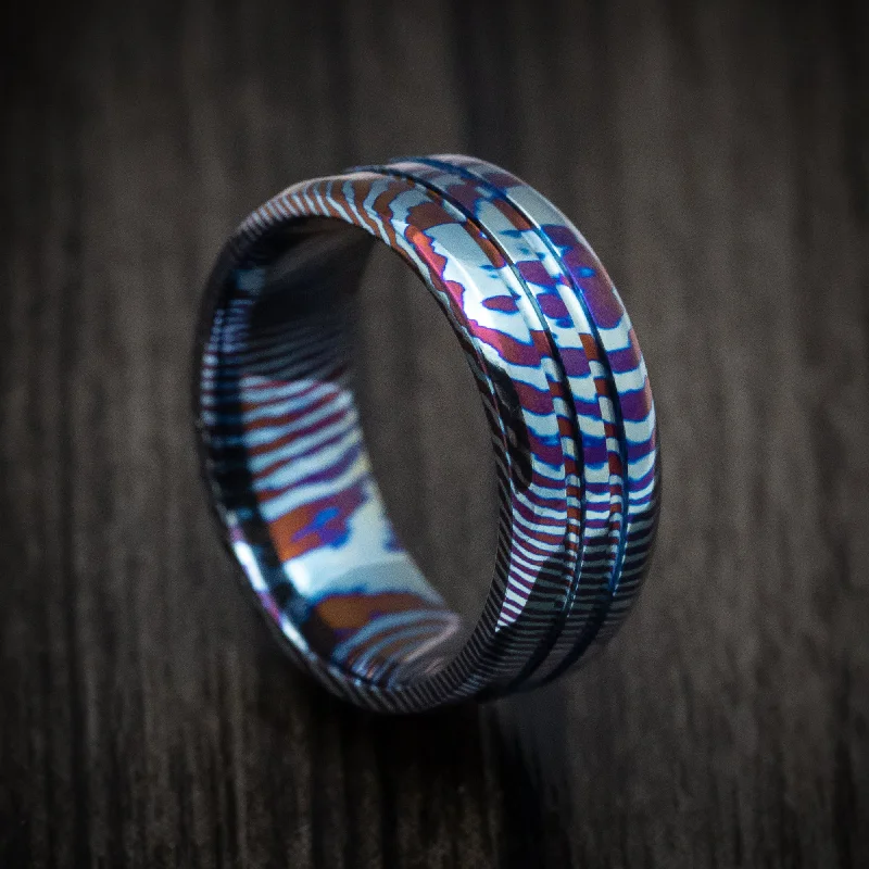 Hooked band ring-Kuro-Ti Twisted Titanium Heat-Treated Men's Ring Custom Made Band