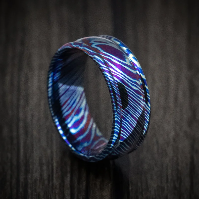 Waxed finish ring-Kuro-Ti Twisted Titanium Heat-Treated Men's Ring Custom Made Band