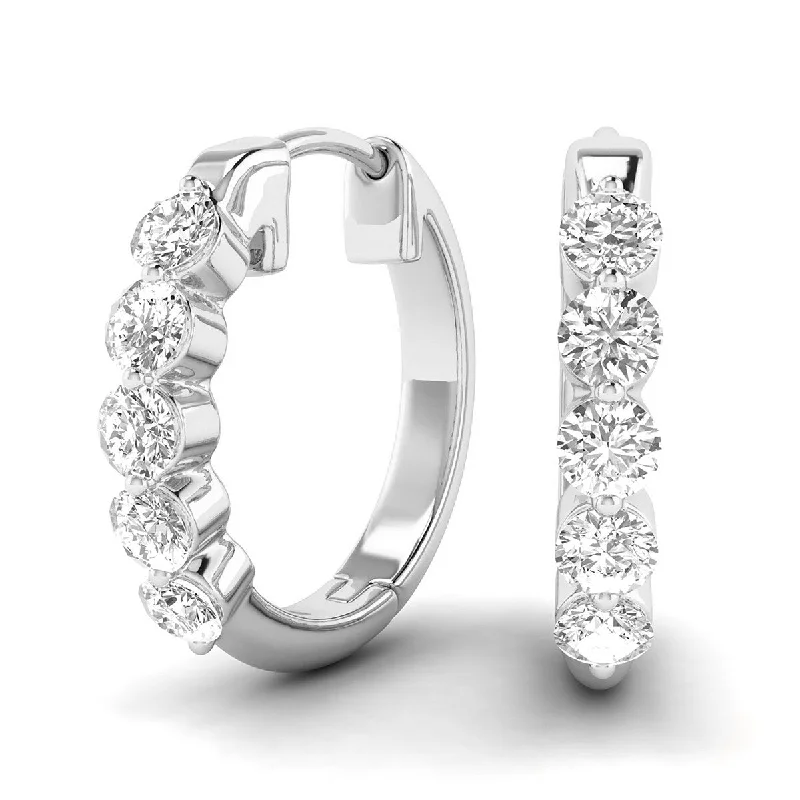 Spiral vine earrings-Marquee 1/2 Carat TW Five Stone Classic Diamond Hoop Earrings in 14K White Gold