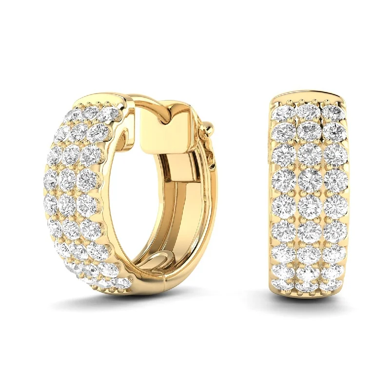 Rattan hoop earrings-Marquee 1/2 Carat TW Multi-Row Diamond Pave Hoop Earrings in 14K Yellow Gold