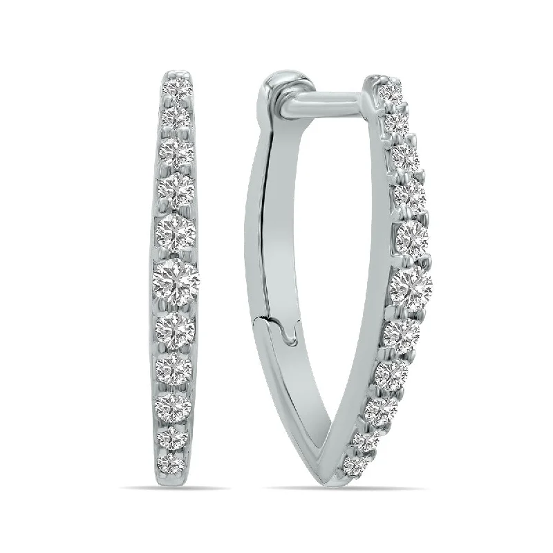 Thyme leaf earrings-Marquee 1/4 CTW Heart Shape Lab Grown Diamond Huggies Hoop Earrings in 10K White Gold (F-G Color, VS1- VS2 Clarity)