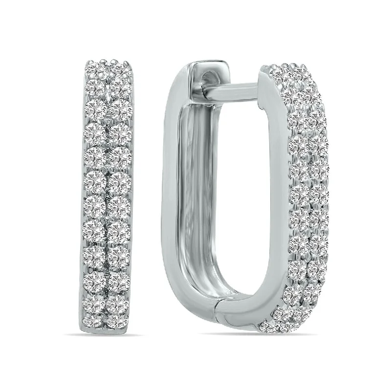 Textured rib earrings-Marquee 1/4 CTW Oval Lab Grown Diamond Huggies Hoop Earrings in 10K White Gold (F-G Color, VS1- VS2 Clarity)