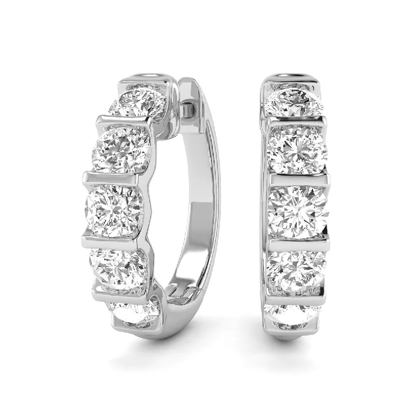 Chalk speck earrings-Marquee 1 Carat TW Natural Channel Set Diamond Hoop Earrings in 14K White Gold