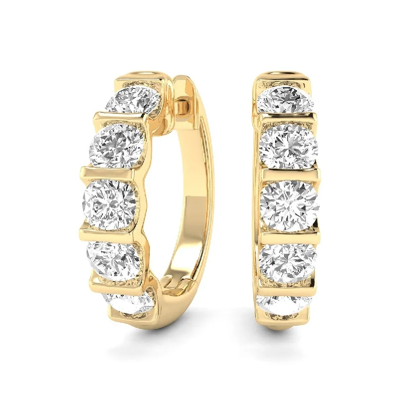 Lattice texture earrings-Marquee 1 Carat TW Natural Channel Set Diamond Hoop Earrings in 14K Yellow Gold