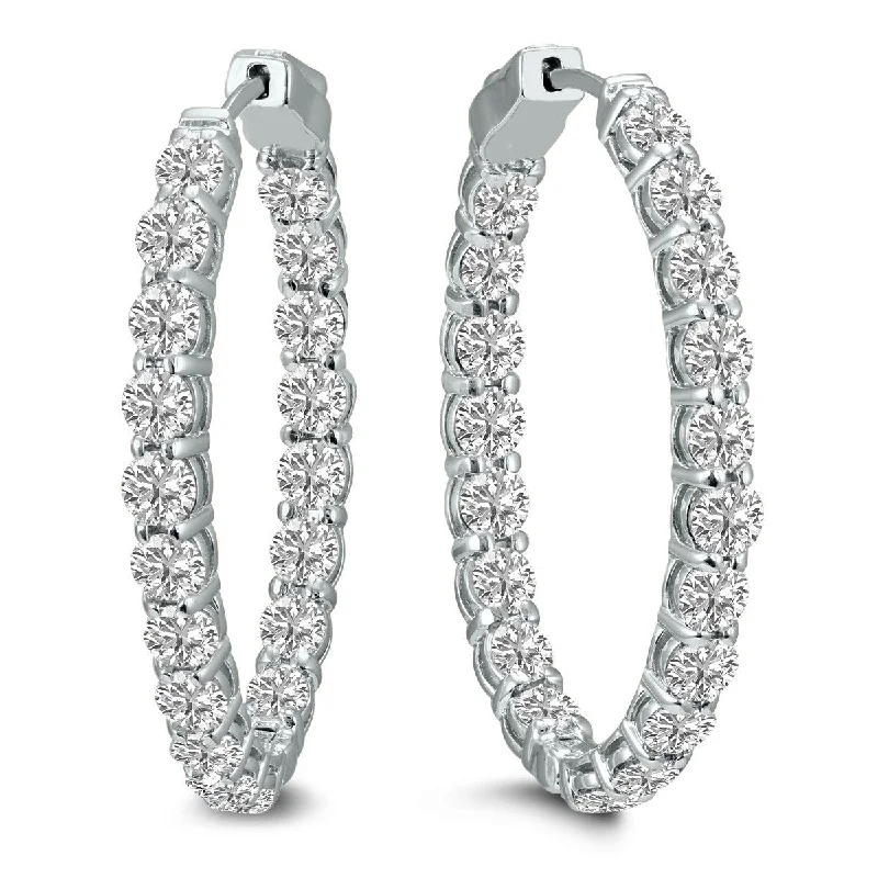 Kelp frond earrings-Marquee 10 Carat TW Oval Lab Grown Diamond Hoop Earrings in 14K White Gold