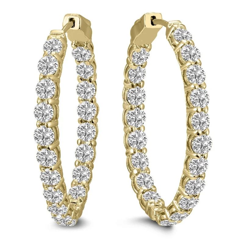 Crowned gem earrings-Marquee 10 Carat TW Oval Lab Grown Diamond Hoop Earrings in 14K Yellow Gold