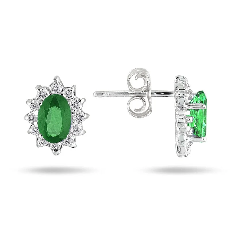 Ocean ripple earrings-Marquee 10k White Gold Emerald and 1/4ct TDW Diamond Earrings (I-J, I1-I2)