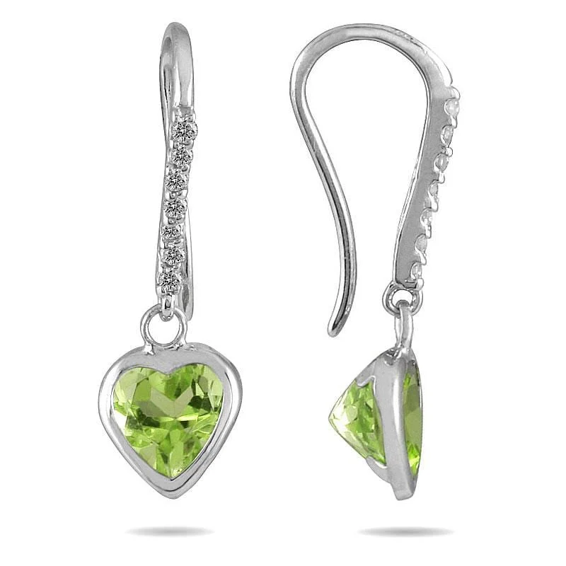 Vintage style earrings-Marquee 14K Gold Peridot and 1/10ct TDW Diamond Heart Earrings (I-J, I1-I2)