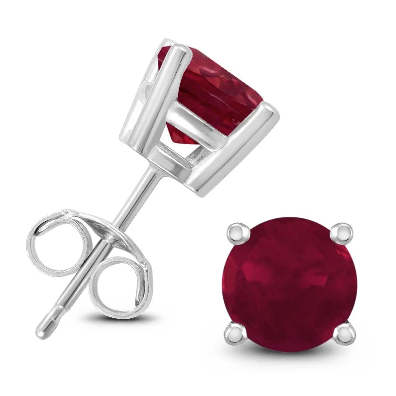 Tarnished finish earrings-Marquee 14K White Gold 4MM Round Ruby Earrings