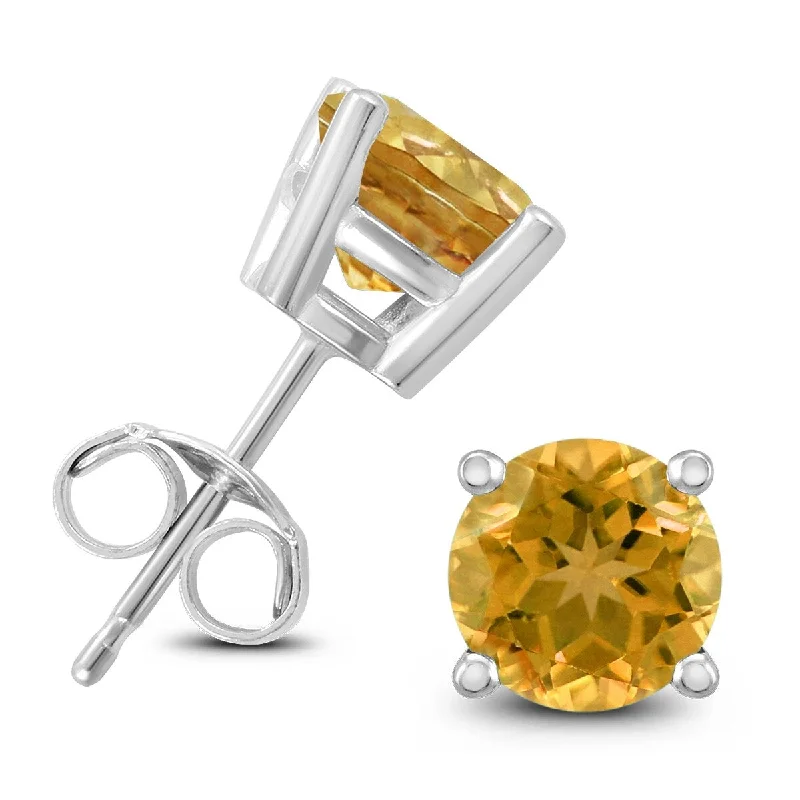 Hazel wood earrings-Marquee 14K White Gold 5MM Round Citrine Earrings