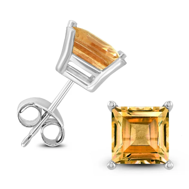 Octagonal gem earrings-Marquee 14K White Gold 5MM Square Citrine Earrings