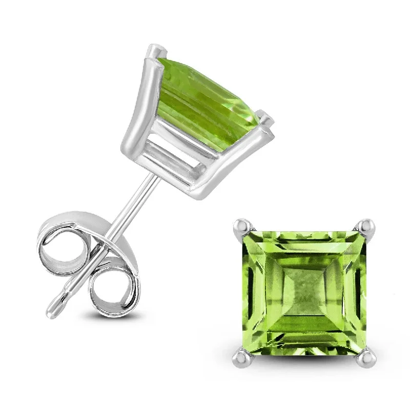 Hooked hoop earrings-Marquee 14K White Gold 5MM Square Peridot Earrings