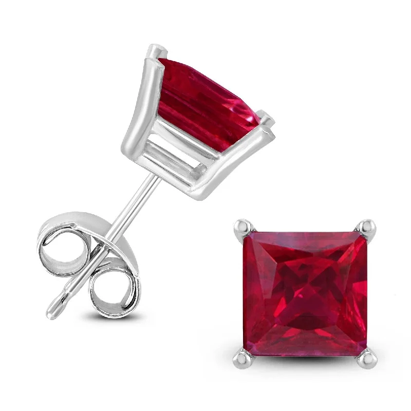 Clan crest earrings-Marquee 14K White Gold 5MM Square Ruby Earrings