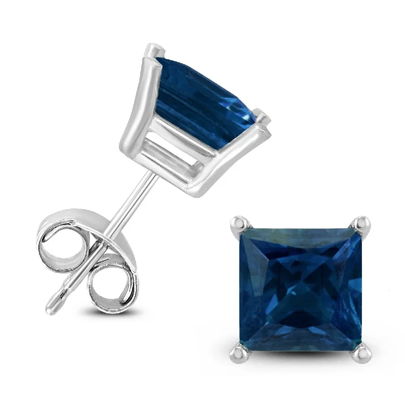 Almond bead earrings-Marquee 14K White Gold 5MM Square Sapphire Earrings