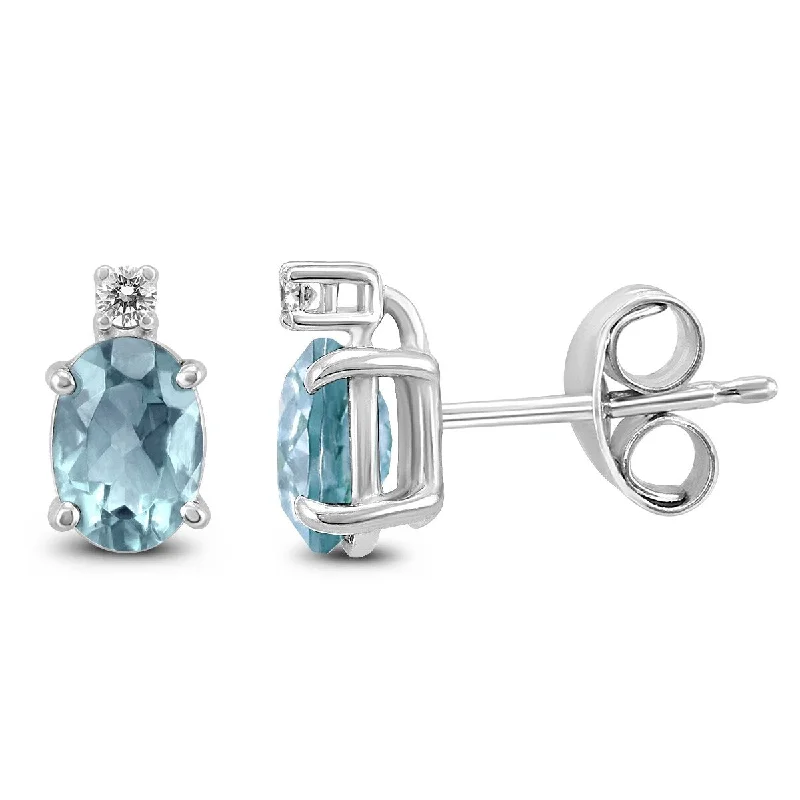 Zinc finish earrings-Marquee 14K White Gold 5x3MM Oval Aquamarine and Diamond Earrings