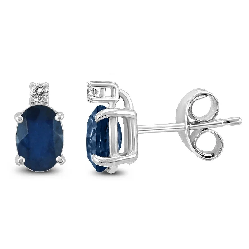 Crystal bead earrings-Marquee 14K White Gold 5x3MM Oval Sapphire and Diamond Earrings