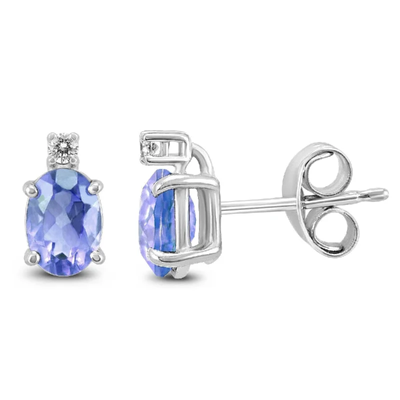 Rugged drop earrings-Marquee 14K White Gold 5x3MM Oval Tanzanite and Diamond Earrings