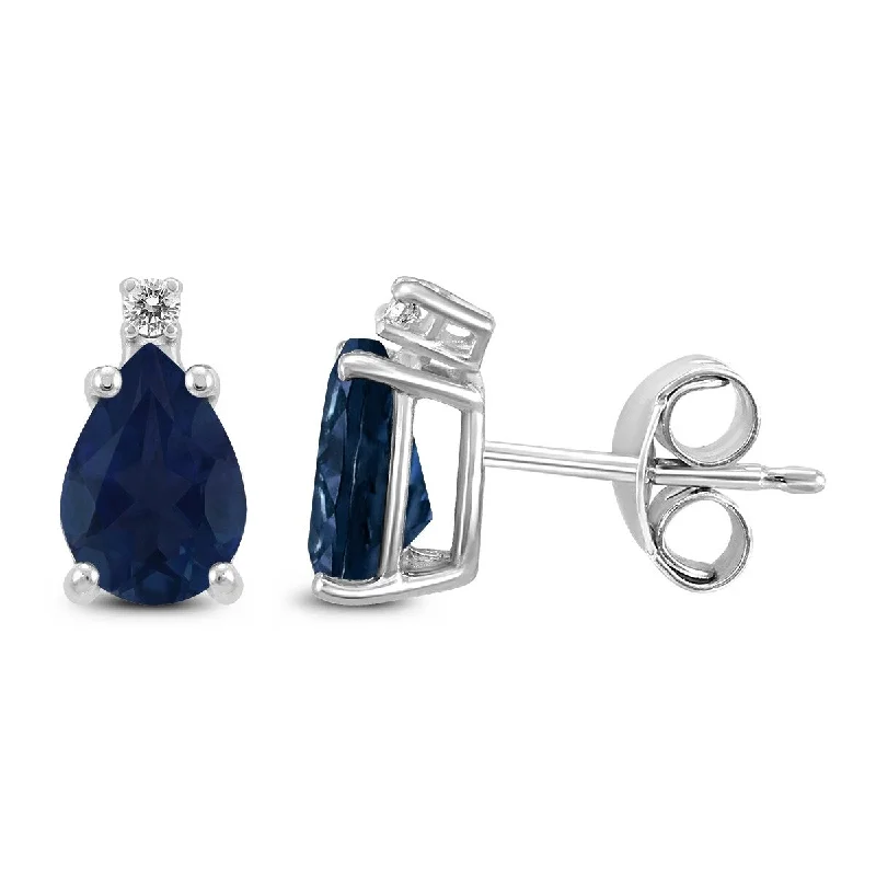 Almond bead earrings-Marquee 14K White Gold 5x3MM Pear Sapphire and Diamond Earrings