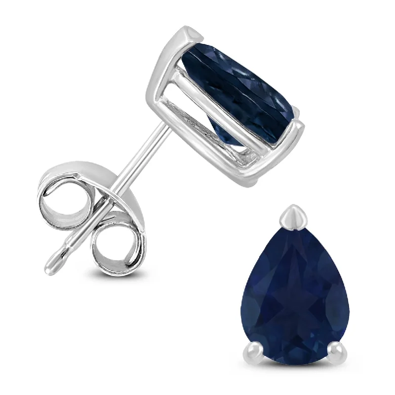 Micro pave earrings-Marquee 14K White Gold 5x3MM Pear Sapphire Earrings