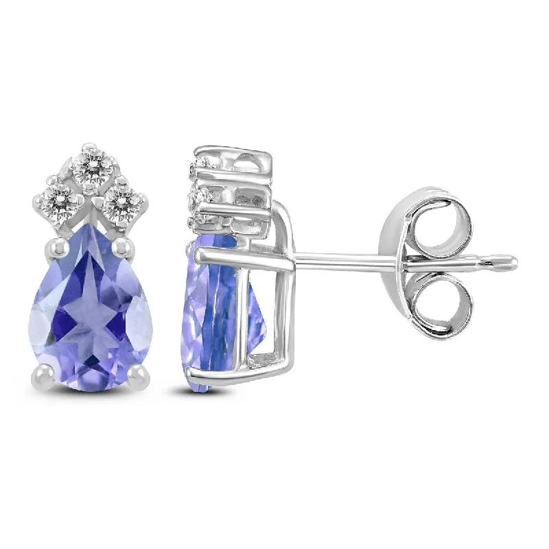 Fern vein earrings-Marquee 14K White Gold 5x3MM Pear Tanzanite and Diamond Earrings