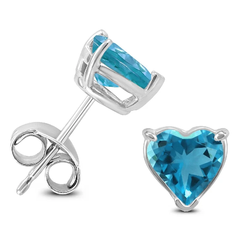 Octagonal gem earrings-Marquee 14K White Gold 6MM Heart Blue Topaz Earrings